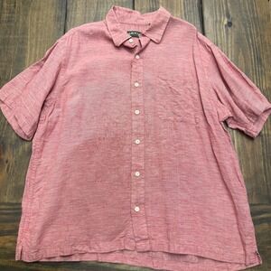 Orvis Mens Red Linen Short Sleeve Button Up Shirt XL Made in India